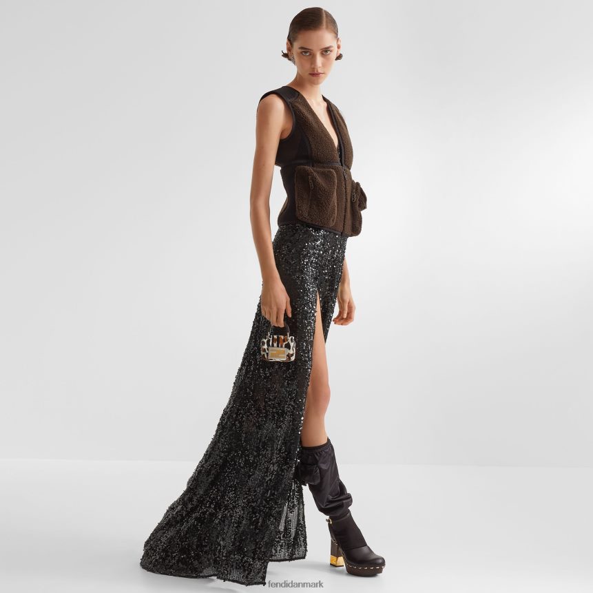 kjole med pailletter og chiffon Kvinder Fendi beklædning sort A44V2D1184