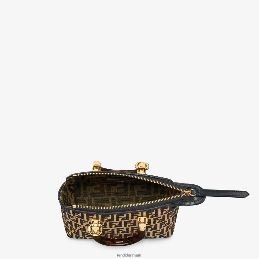 lille raffia boston taske med et gobelin stof ff motiv Kvinder Fendi tilbehør sort A44V2D651