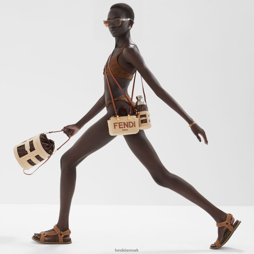 naturlig halm lille boston taske Kvinder Fendi tilbehør beige A44V2D602