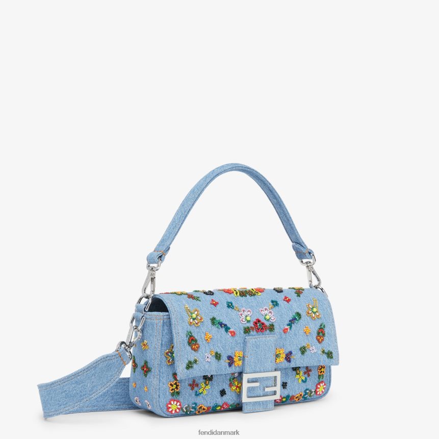 denim re-edition taske med blomsterbroderi Kvinder Fendi tilbehør lyseblå A44V2D635