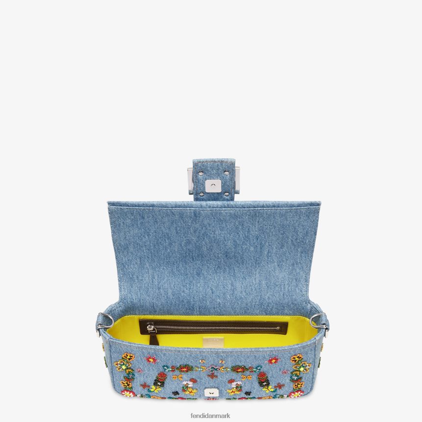 denim re-edition taske med blomsterbroderi Kvinder Fendi tilbehør lyseblå A44V2D635
