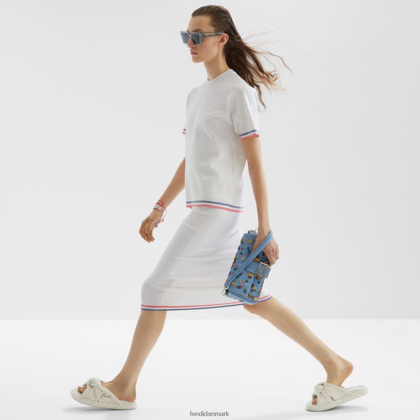 denim re-edition taske med blomsterbroderi Kvinder Fendi tilbehør lyseblå A44V2D635