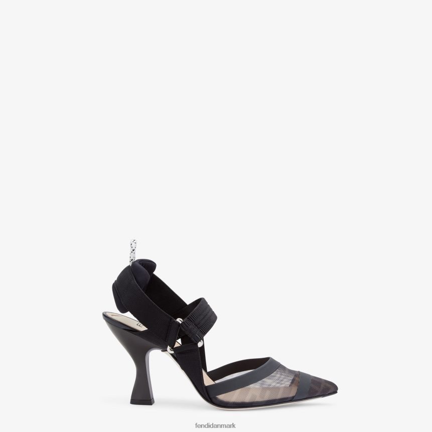 læder og mesh, højhælede slingbacks Kvinder Fendi fodtøj sort A44V2D1344