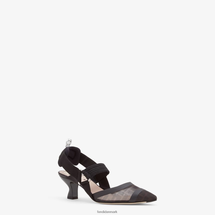 slingbacks i læder og mesh med medium hæl Kvinder Fendi fodtøj sort A44V2D1405