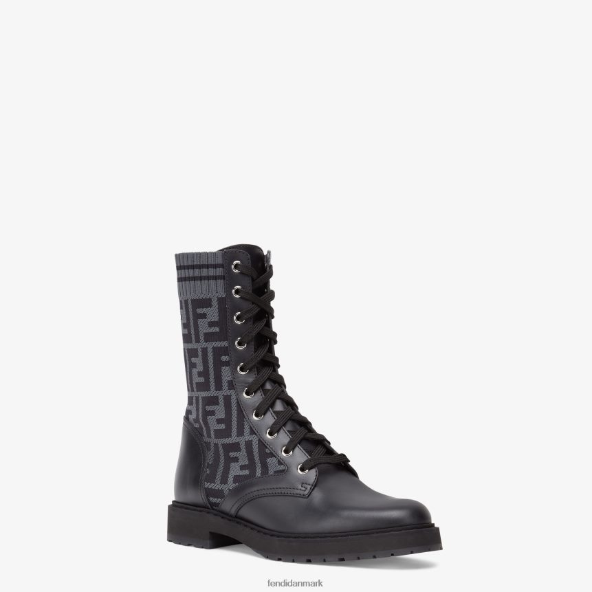 bikerstøvler i læder med stretchstof Kvinder Fendi fodtøj sort A44V2D1353